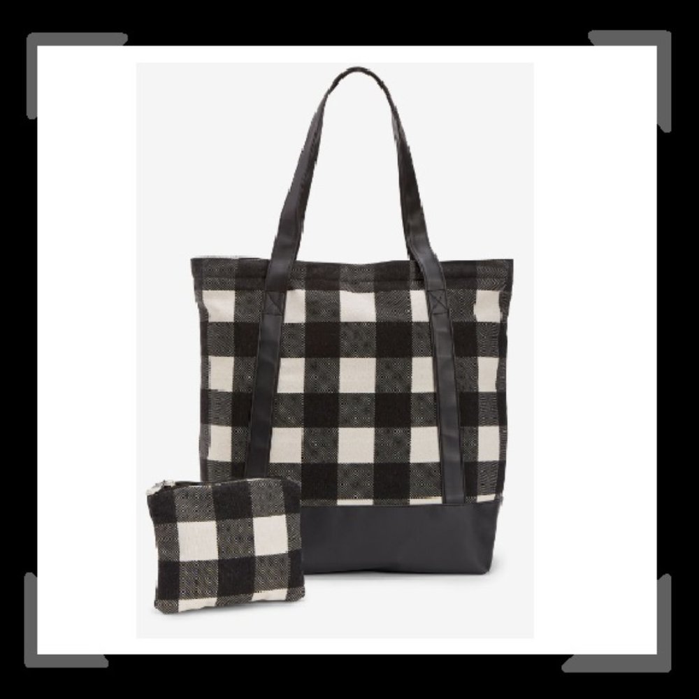 NEW 2pc Buffalo Plaid Canvas Tote Set